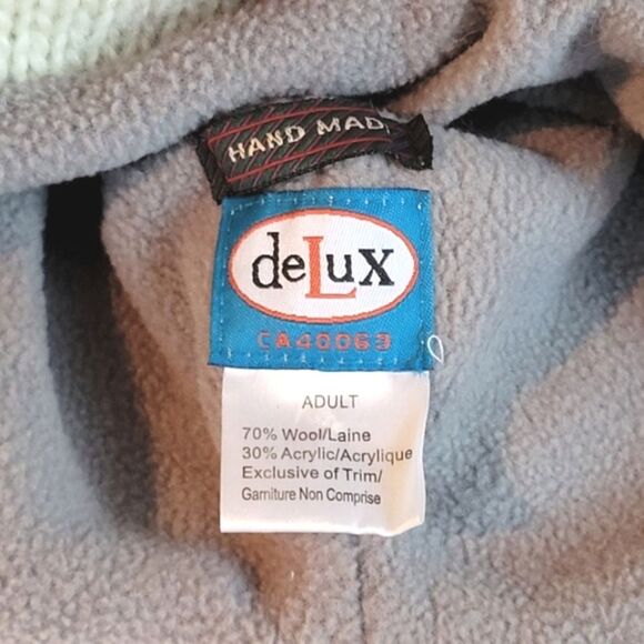 Deluxe Sock Monkey Adult Hand Made Winter Knit Hat Gray Red Cream w Pom Pom - Picture 3 of 8